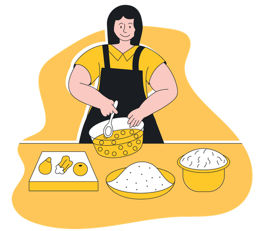 Woman making dinner Illustration