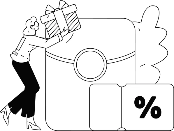 Woman making discounts on online products  Illustration