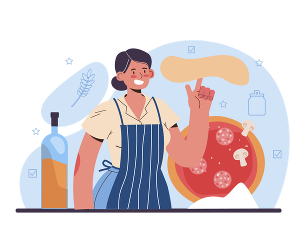 Woman making dough product  Illustration