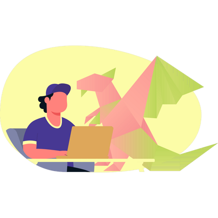 Woman making dragon on laptop  Illustration