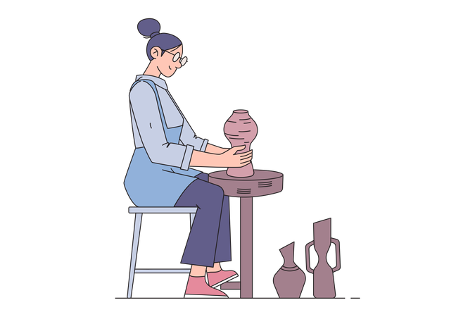 Woman making earthenware utensils  Illustration