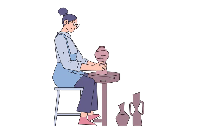 Woman making earthenware utensils  Illustration