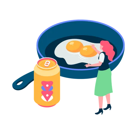 Woman making egg omelet Illustration