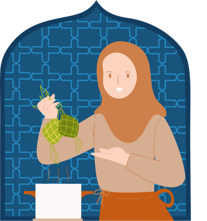 Woman Making Eid Fitri Dish  Illustration
