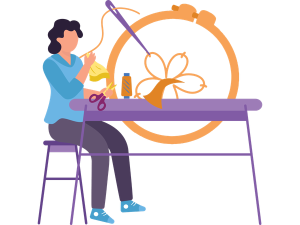 Woman making embroidery work  Illustration