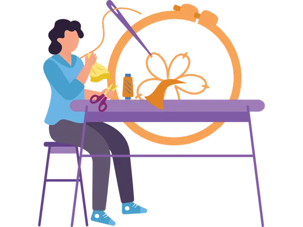 Woman making embroidery work  Illustration