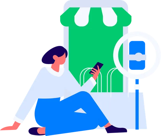 Woman making fashion brand video using mobile  Illustration