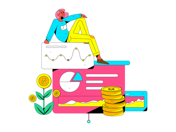 Woman making financial analysis  Illustration