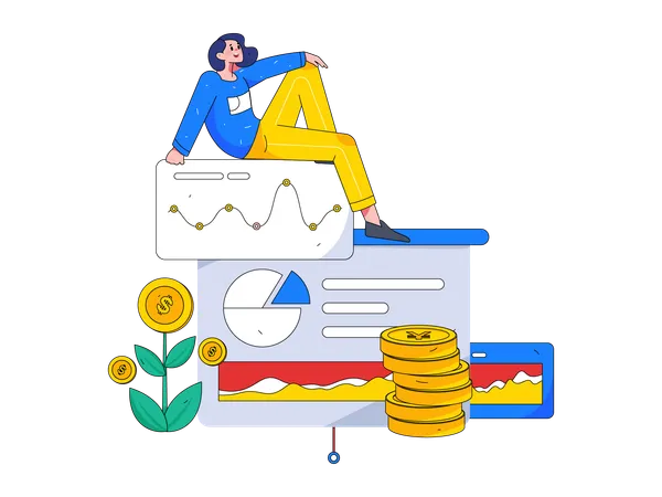 Woman making financial analysis  Illustration