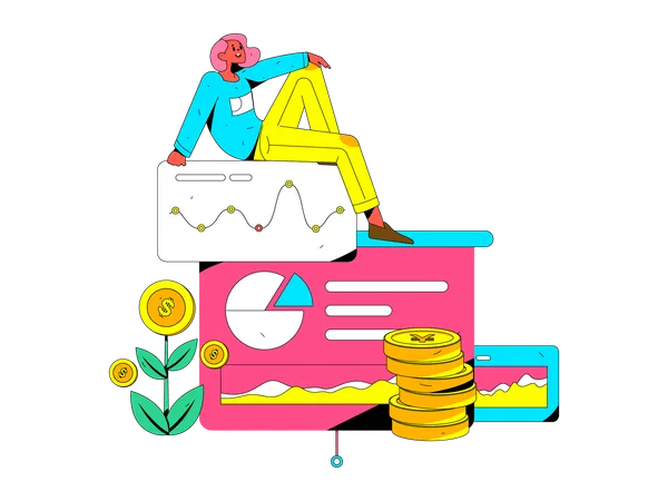 Woman making financial analysis  Illustration