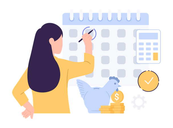 Woman making financial schedule  Illustration