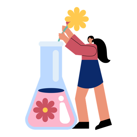 Woman Making Flower Fragrance  Illustration