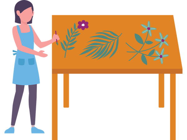 Woman making flower painting  Illustration