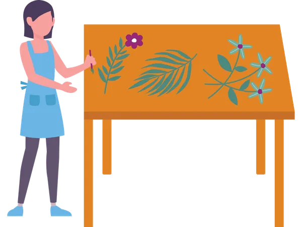 Woman making flower painting  Illustration