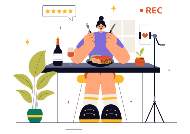 Woman making Food Blogging video  Illustration