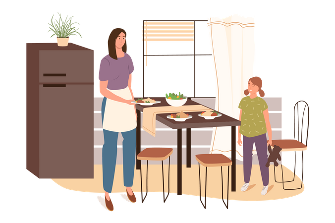 Woman Making Food  Illustration