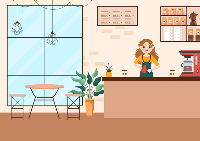 Woman making fresh brewed coffee  Illustration