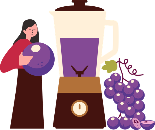 Woman making grape juice  Illustration