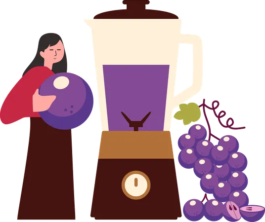 Woman making grape juice  Illustration