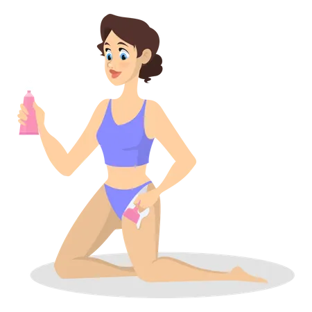 Woman making hair removal procedure on the leg  イラスト