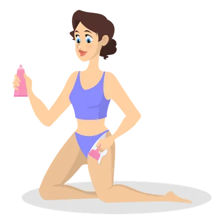 Woman making hair removal procedure on the leg  Illustration