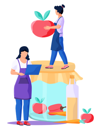 Woman making healthy food at home  Illustration