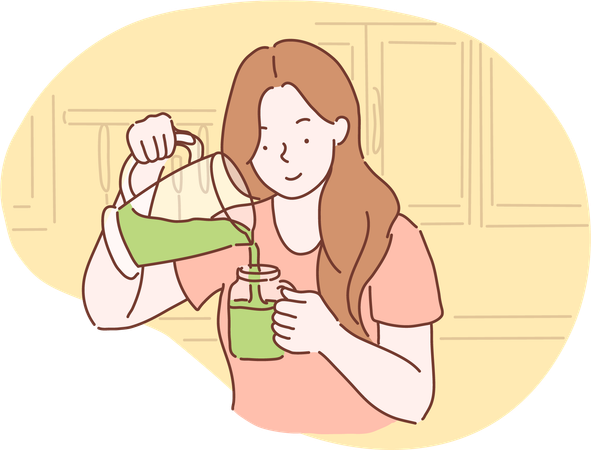 Woman making Healthy juice  Illustration