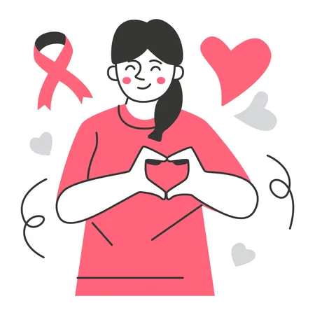 Woman Making Heart for Breast Cancer Support  Illustration