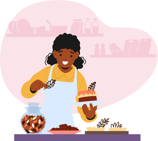 Woman making homemade cake  Illustration