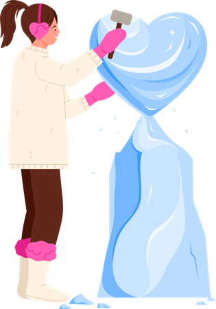Woman making Ice Sculpture  Illustration