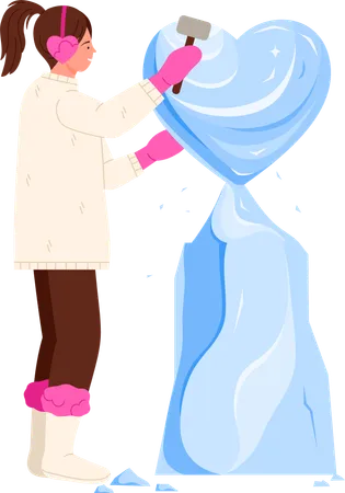 Woman making Ice Sculpture  Illustration