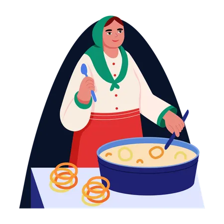 Woman making Indian sweet  Illustration
