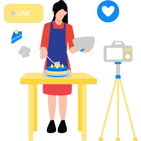 Woman making live cake  Illustration