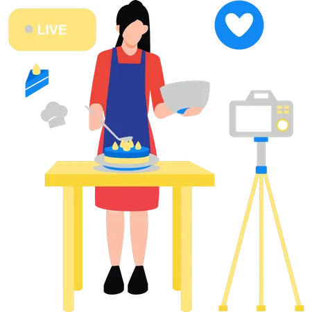 Woman making live cake  Illustration