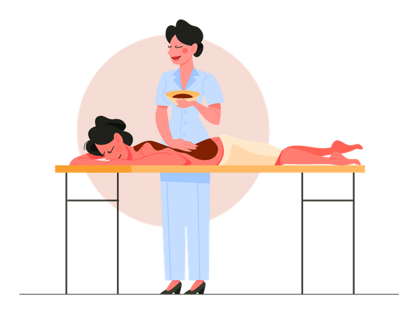 Woman making massage with chocolate for a client  Illustration