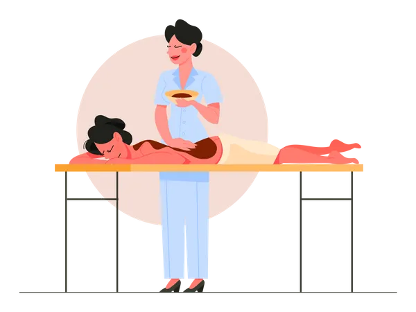 Woman making massage with chocolate for a client Illustration