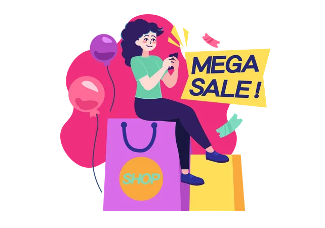 Woman making mega sale on black friday  Illustration