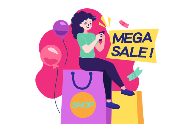 Woman making mega sale on black friday  Illustration