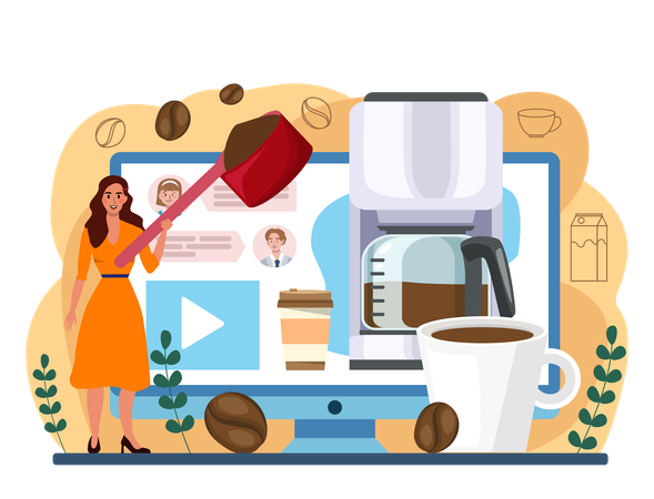 Woman making Online coffee  イラスト
