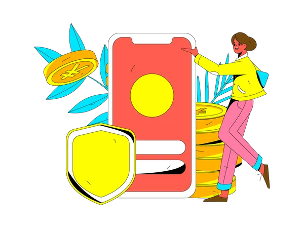 Woman making online money transaction using mobile  Illustration