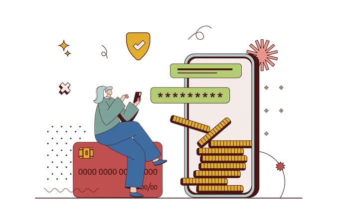 Mobile Banking Concept With Character Situation In Flat Design Woman Making Online Money Transfers And Secure Purchase Transactions Using Mobile App Vector Illustration With People Scene For Web Illustration