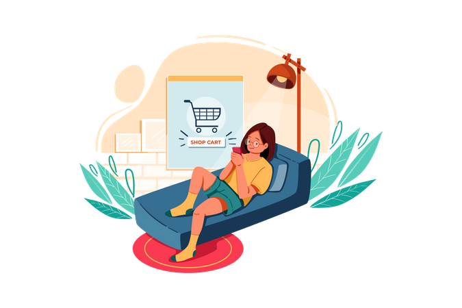 Woman making online payment for shopping Illustration