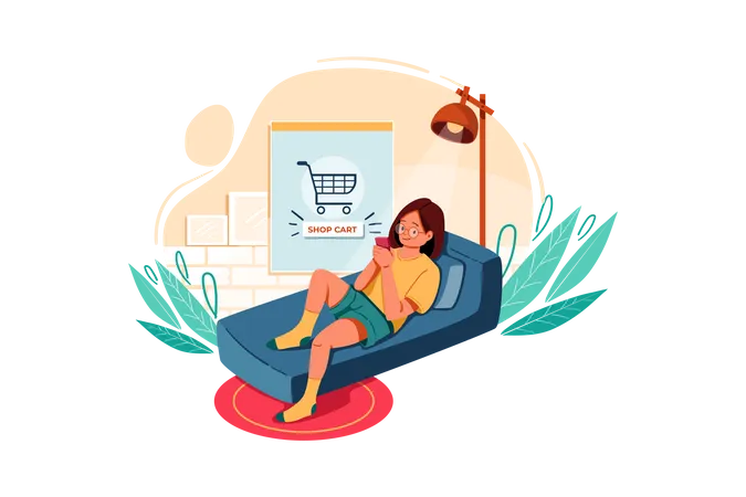 Woman making online payment for shopping  Illustration
