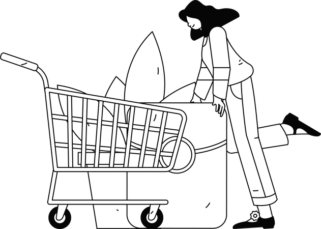 Woman making online purchase from digital shopping  Illustration