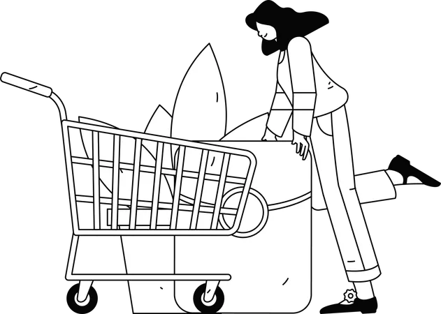Woman making online purchase from digital shopping  Illustration