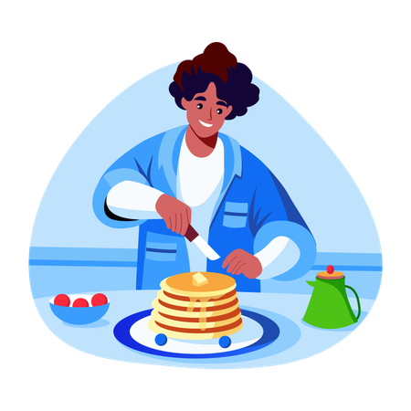 Woman making pancakes at homes  Illustration