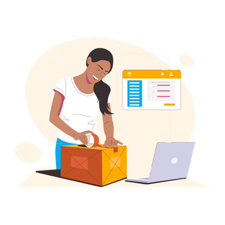 Woman Making parcel ready for delivery Illustration