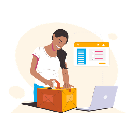 Woman Making parcel ready for delivery  Illustration