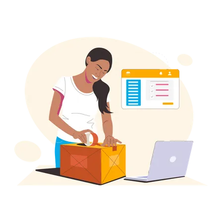 Woman Making parcel ready for delivery  Illustration