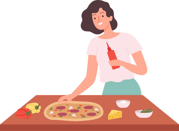 Woman making pizza Illustration